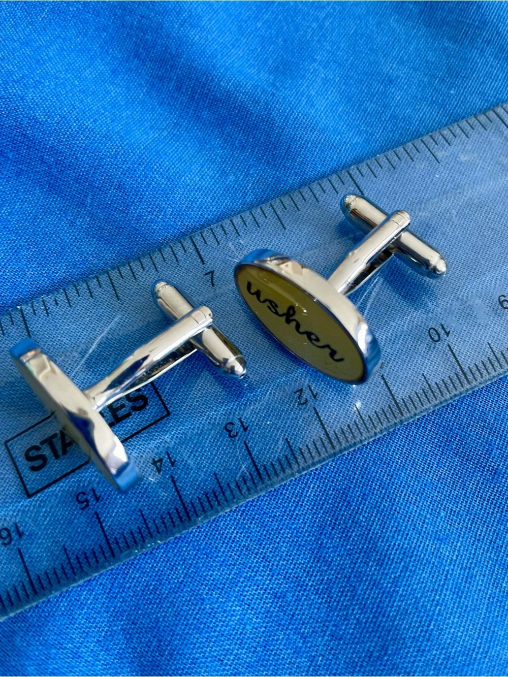 'Usher' Engraved Ivory Enamel Cufflinks, set of 2
